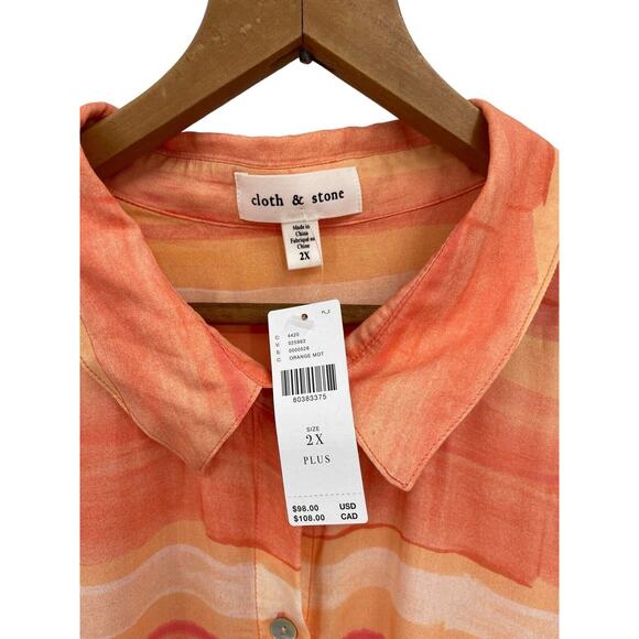 NWT Cloth & Stone Blouse Printed Button Down Orange Lightweight Size 2X - Picture 5 of 8